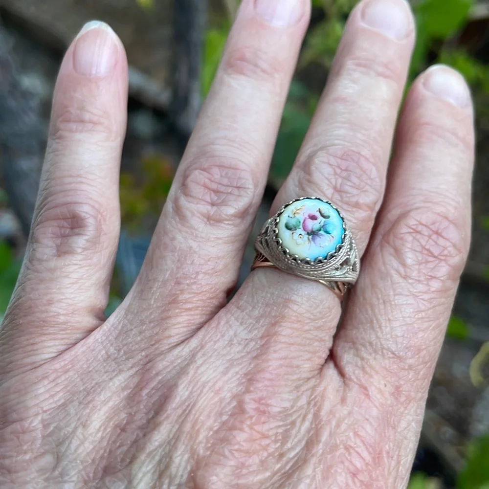 Vintage 70’s silver/enamel Russian handmade and hand painted ring